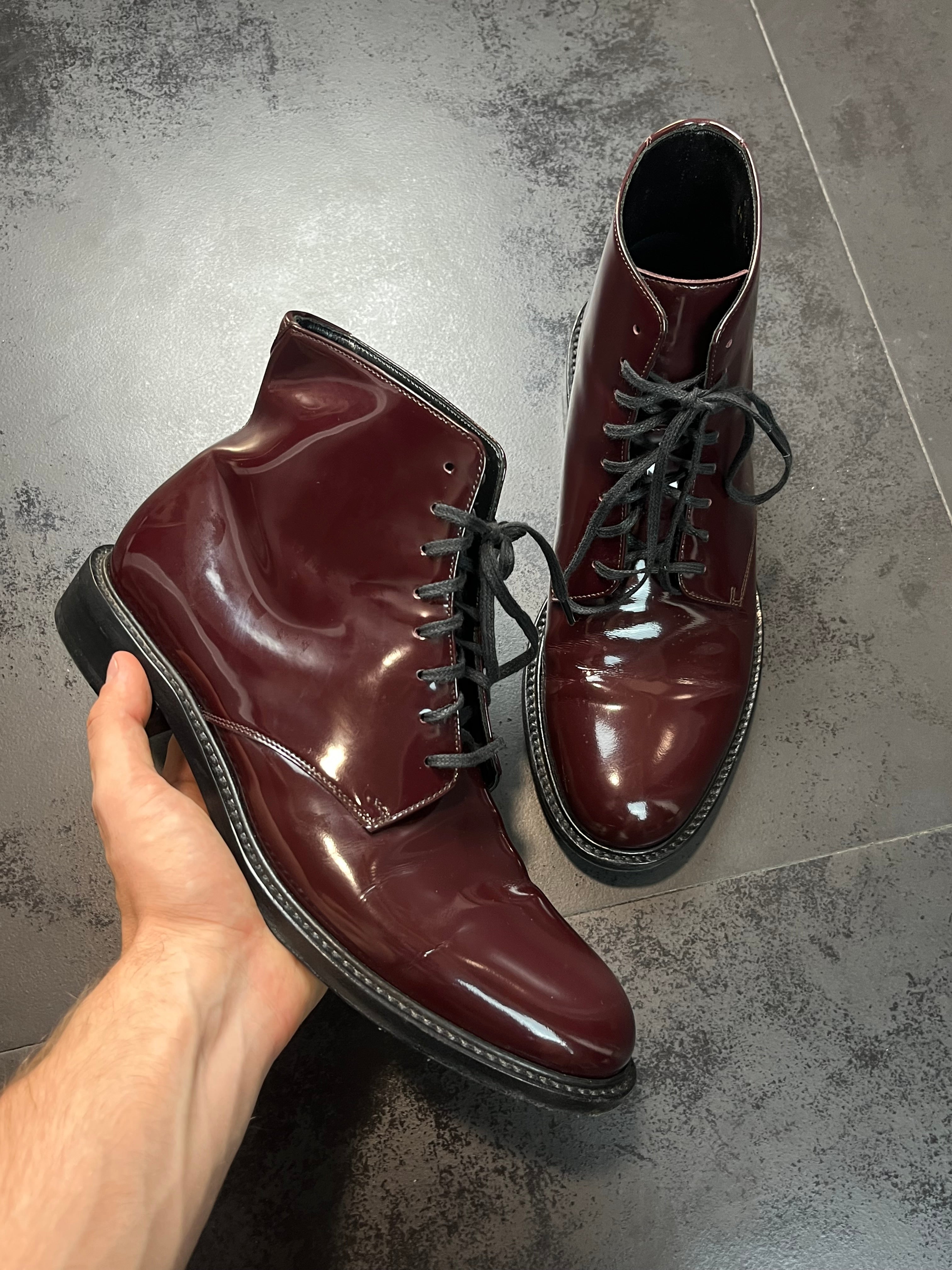 Saint Laurent "Army 20" Lace Up Patent Leather Boots