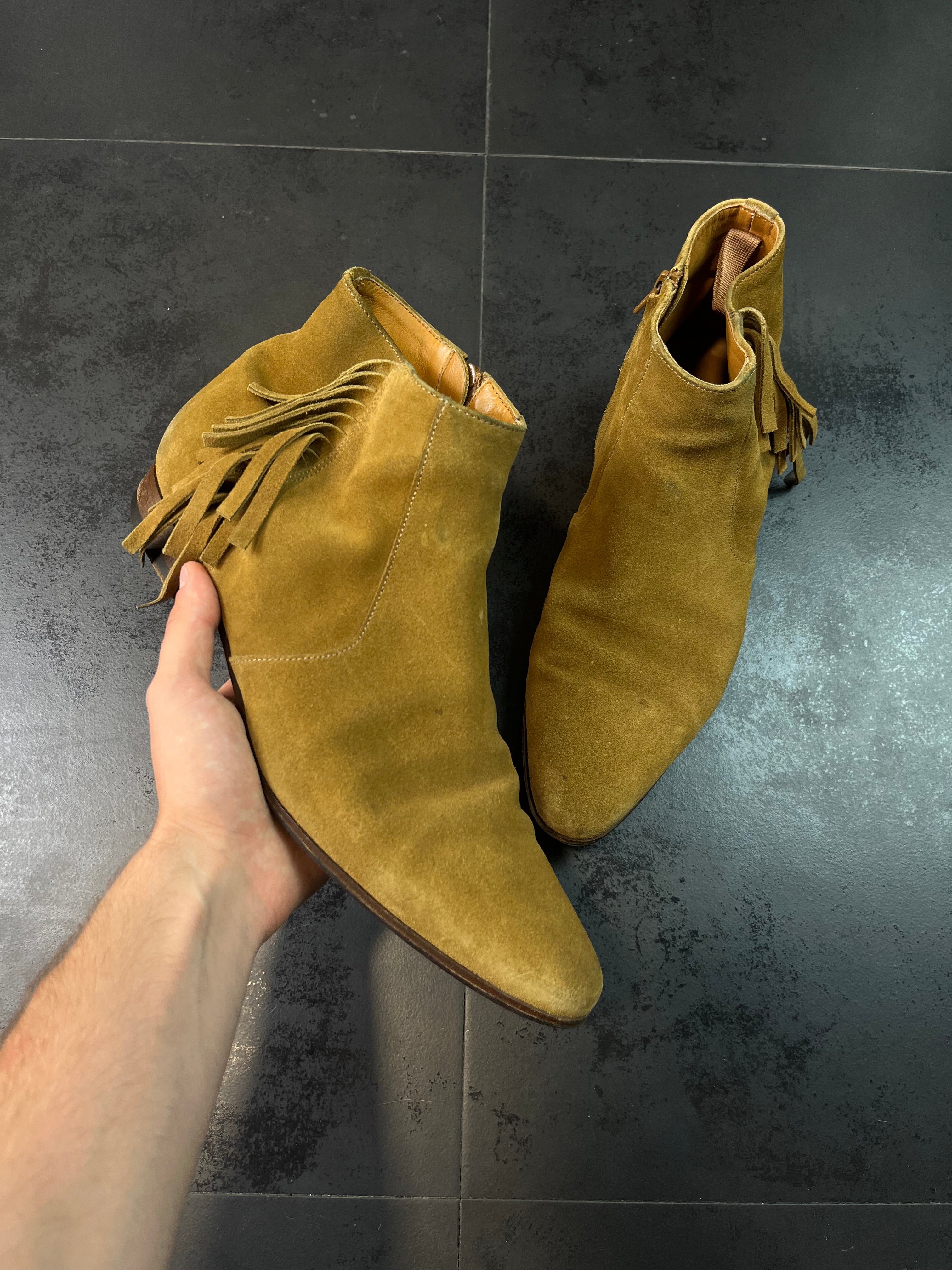 Saint Laurent Fringed Suede Boots By Hedi Slimane
