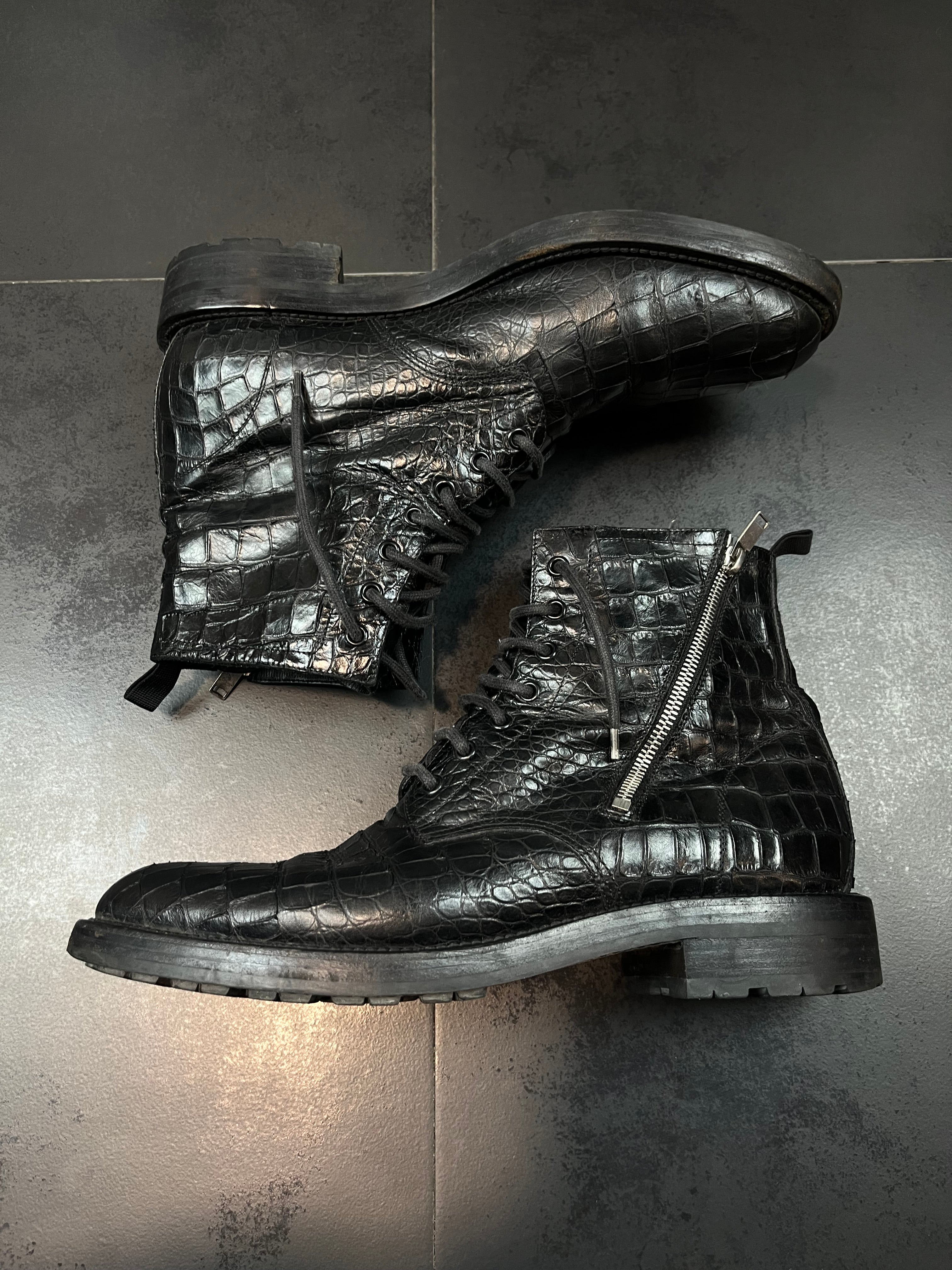 Saint Laurent Paris Croc Embossed Ranger Boots By Hedi Slimane