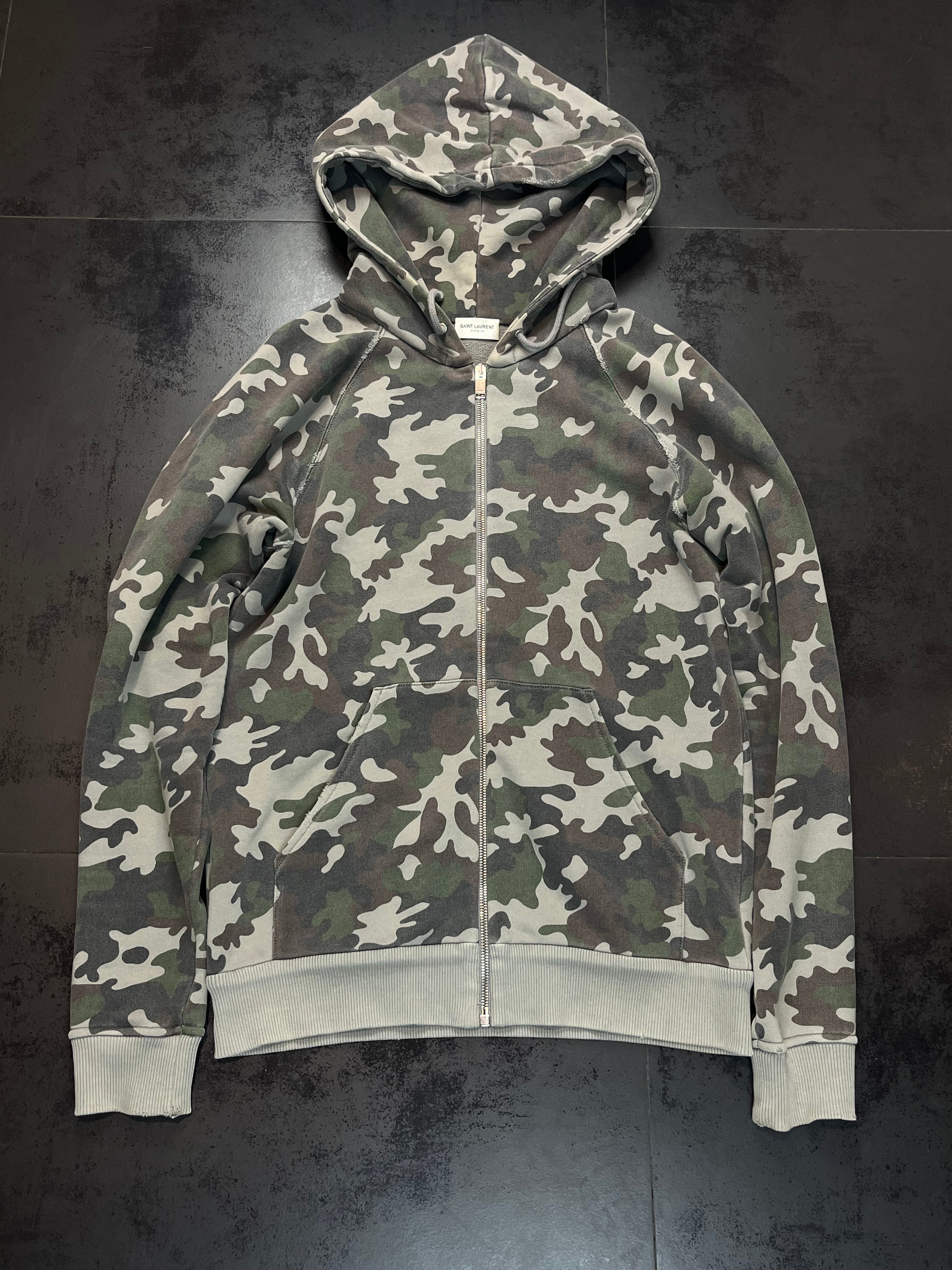2015 Saint Laurent Paris “Camo” Distressed Hoodie By Hedi Slimane