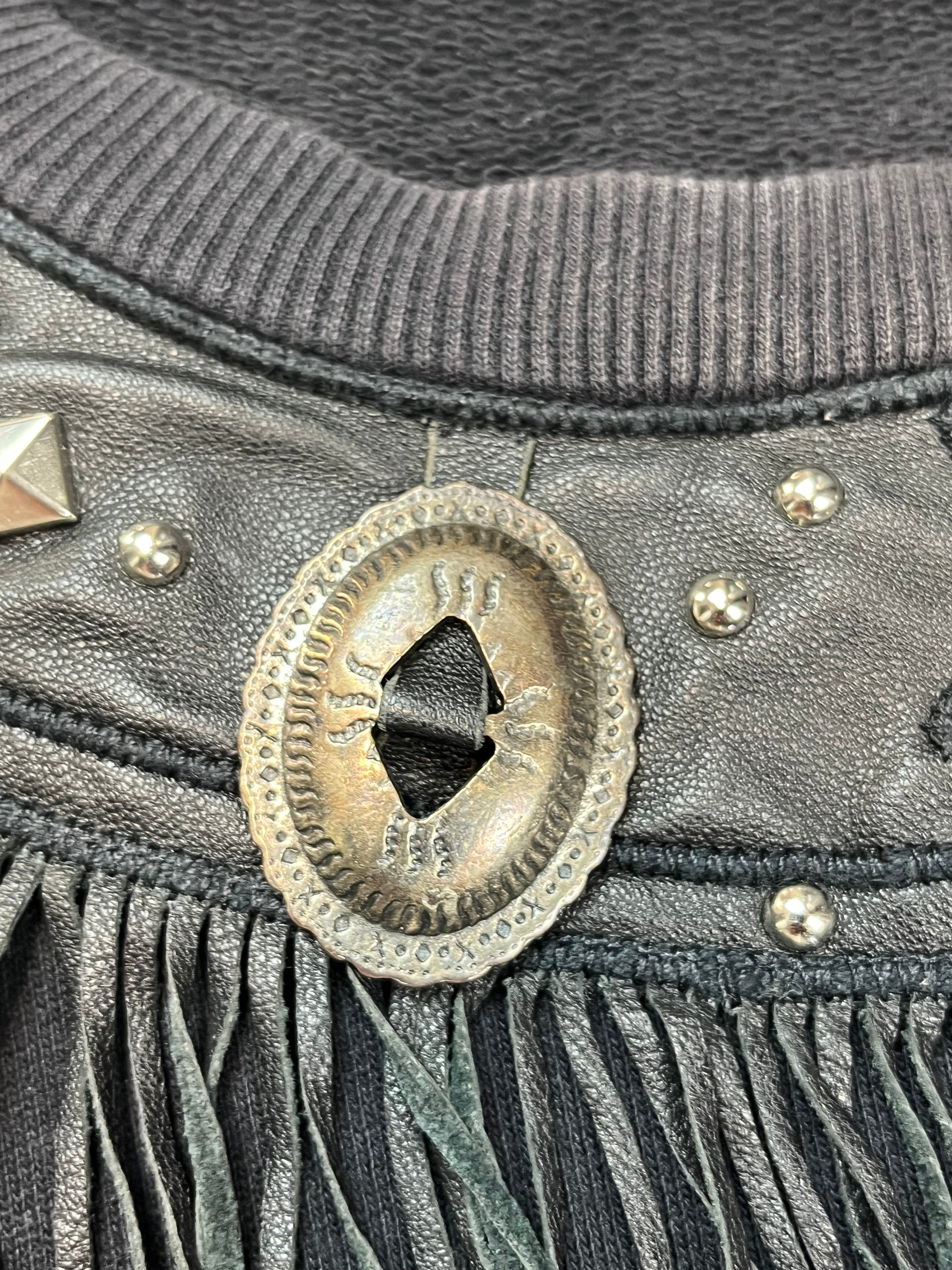 AW14 Saint Laurent Ornament/Leather Fringes Sweatshirt By Hedi Slimane