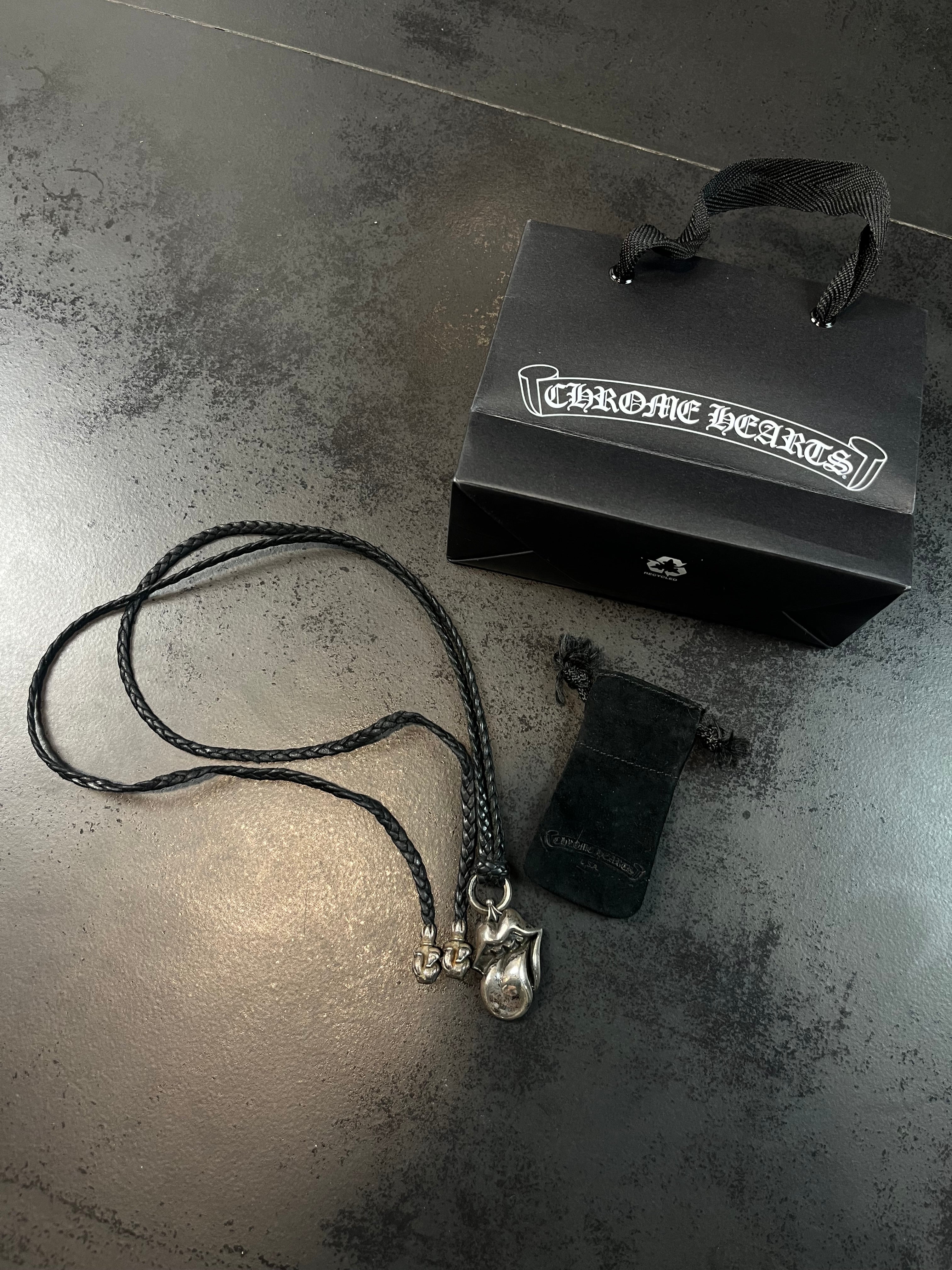 2002 Chrome Hearts Rolling Stones Big Pendant Leather Braid Necklace