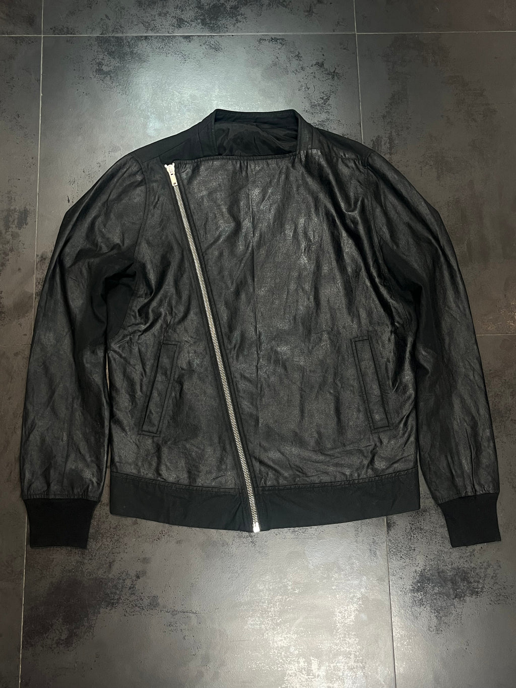 Rick Owens Asymmetrical Zip Waxed Jacket