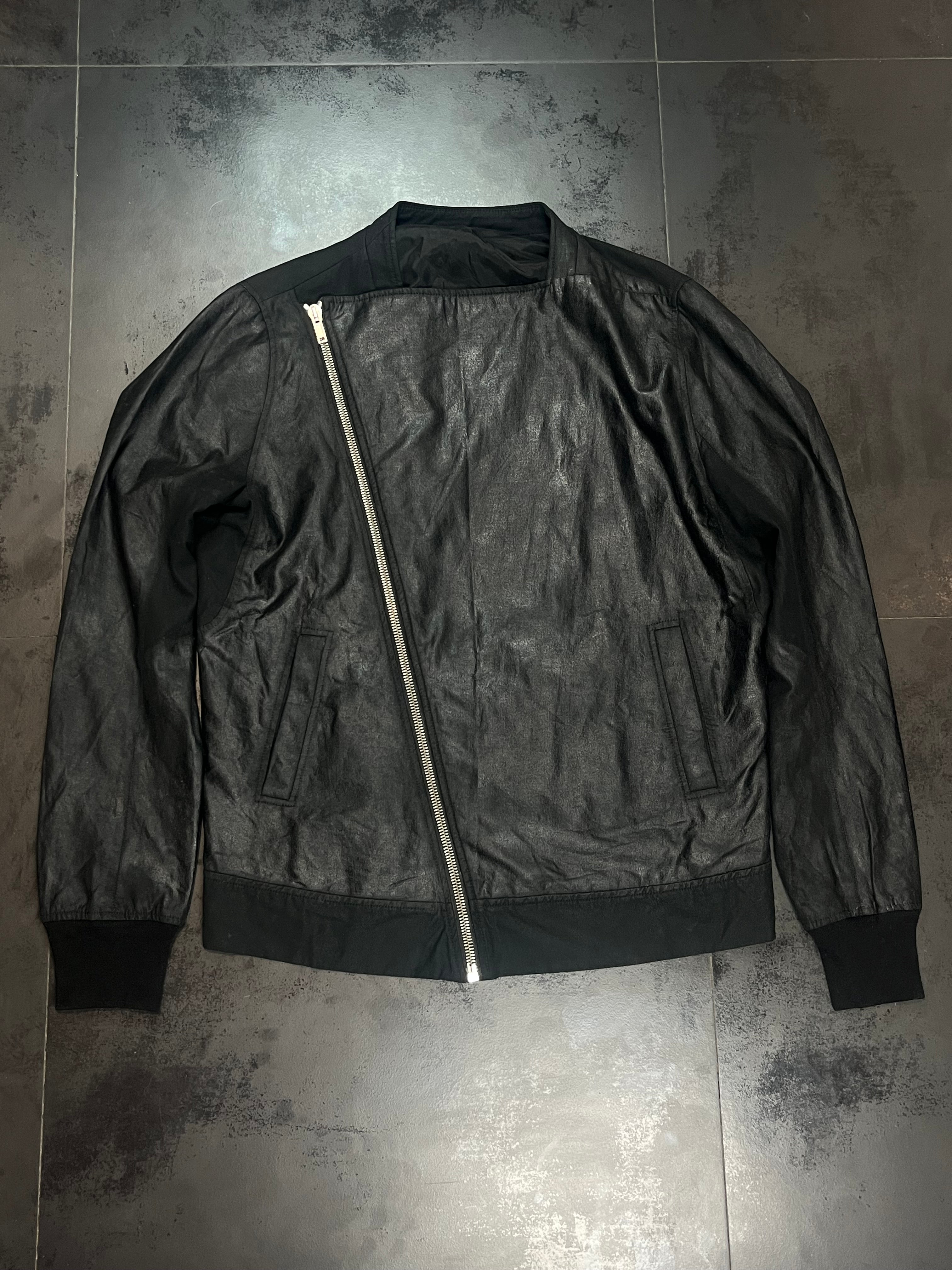 Rick Owens Asymmetrical Zip Waxed Jacket