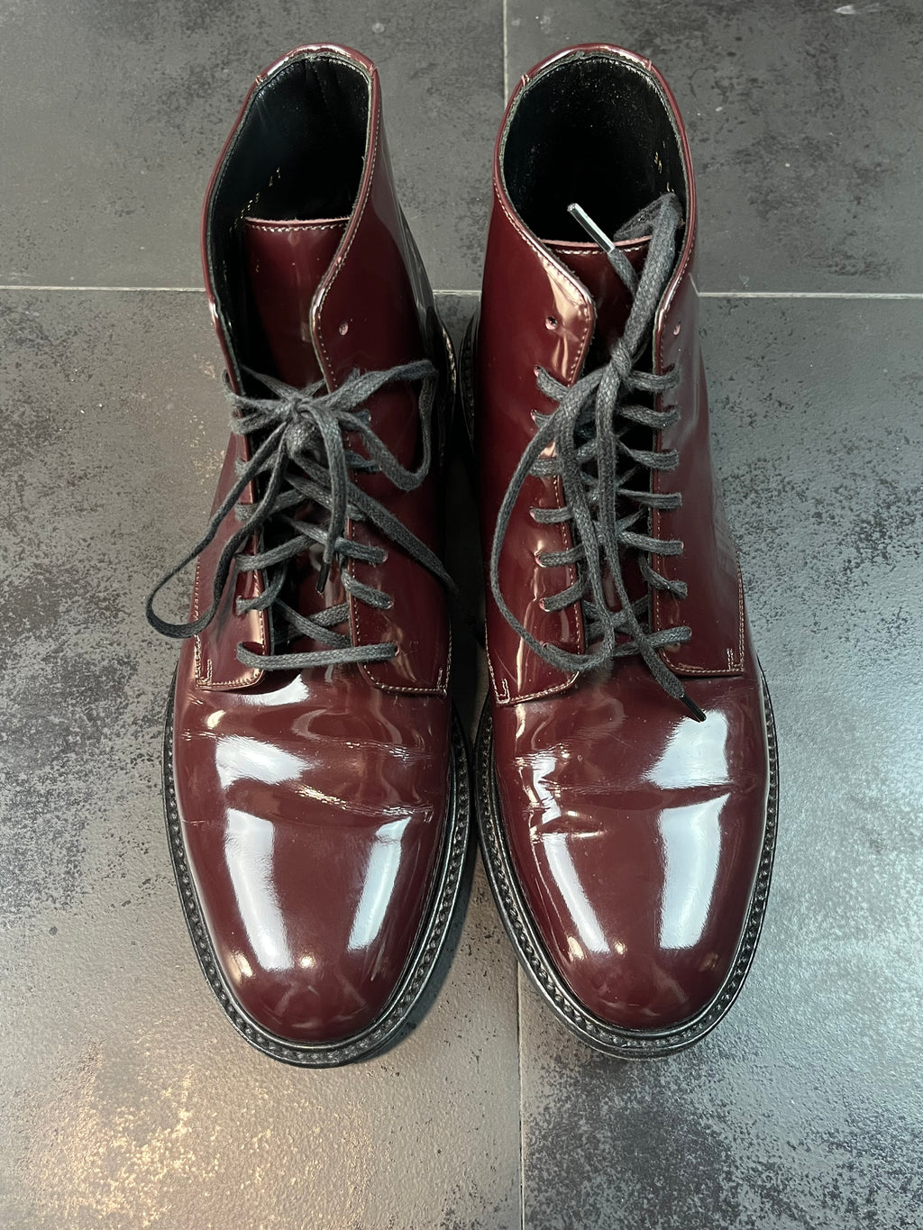 Saint Laurent "Army 20" Lace Up Patent Leather Boots