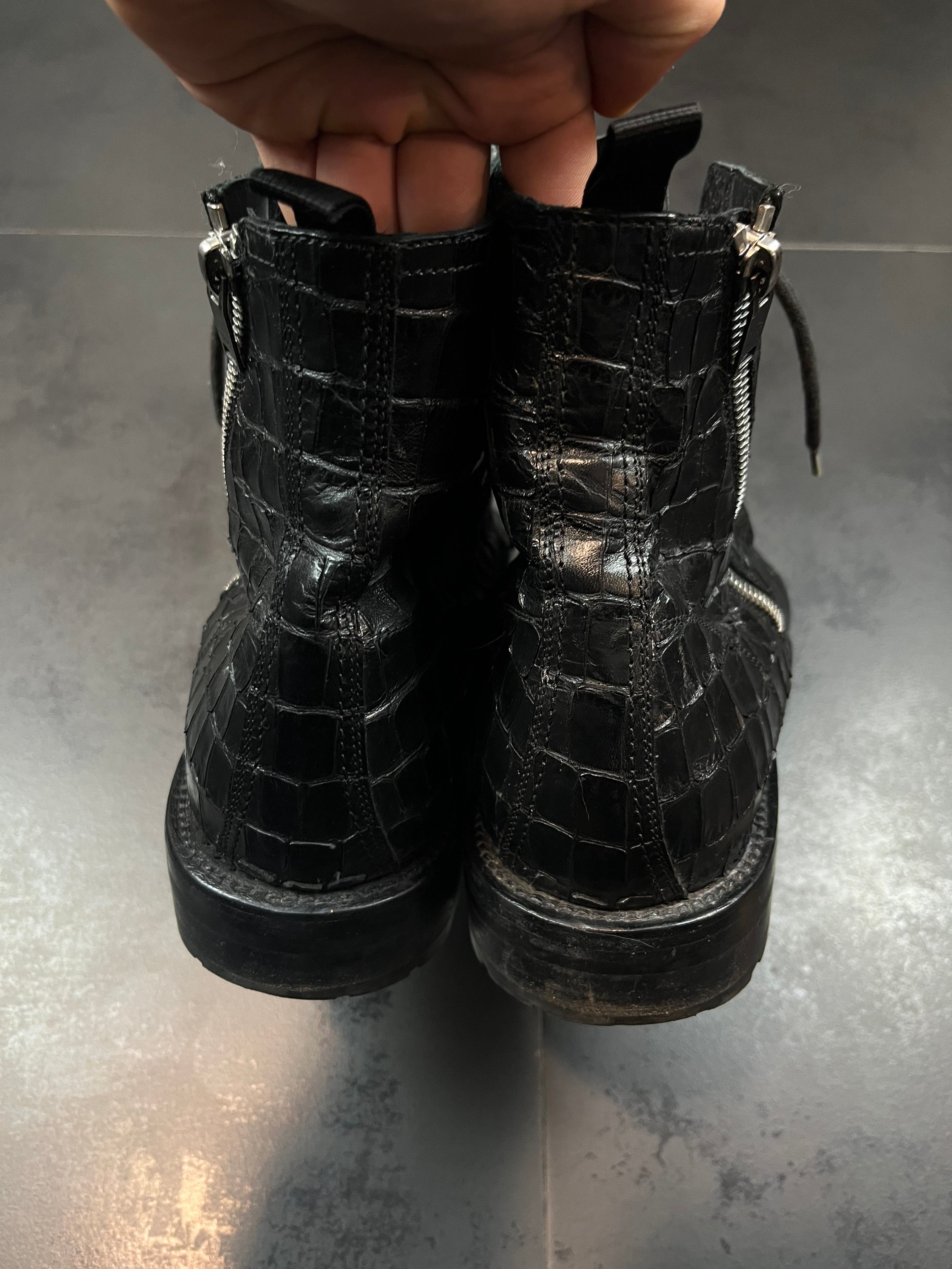 Saint Laurent Paris Croc Embossed Ranger Boots By Hedi Slimane