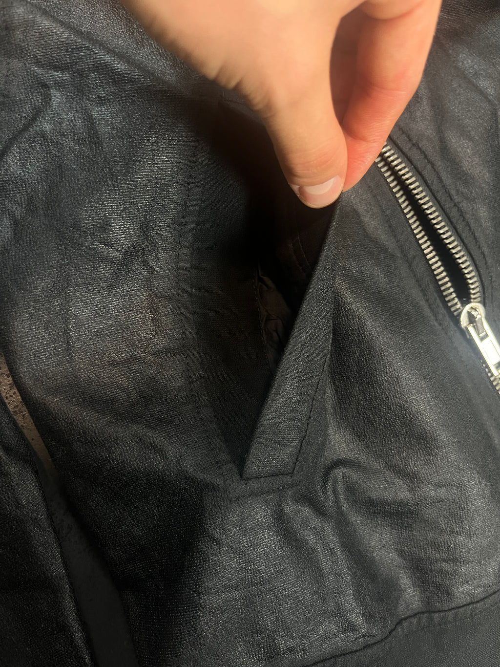 Rick Owens Asymmetrical Zip Waxed Jacket