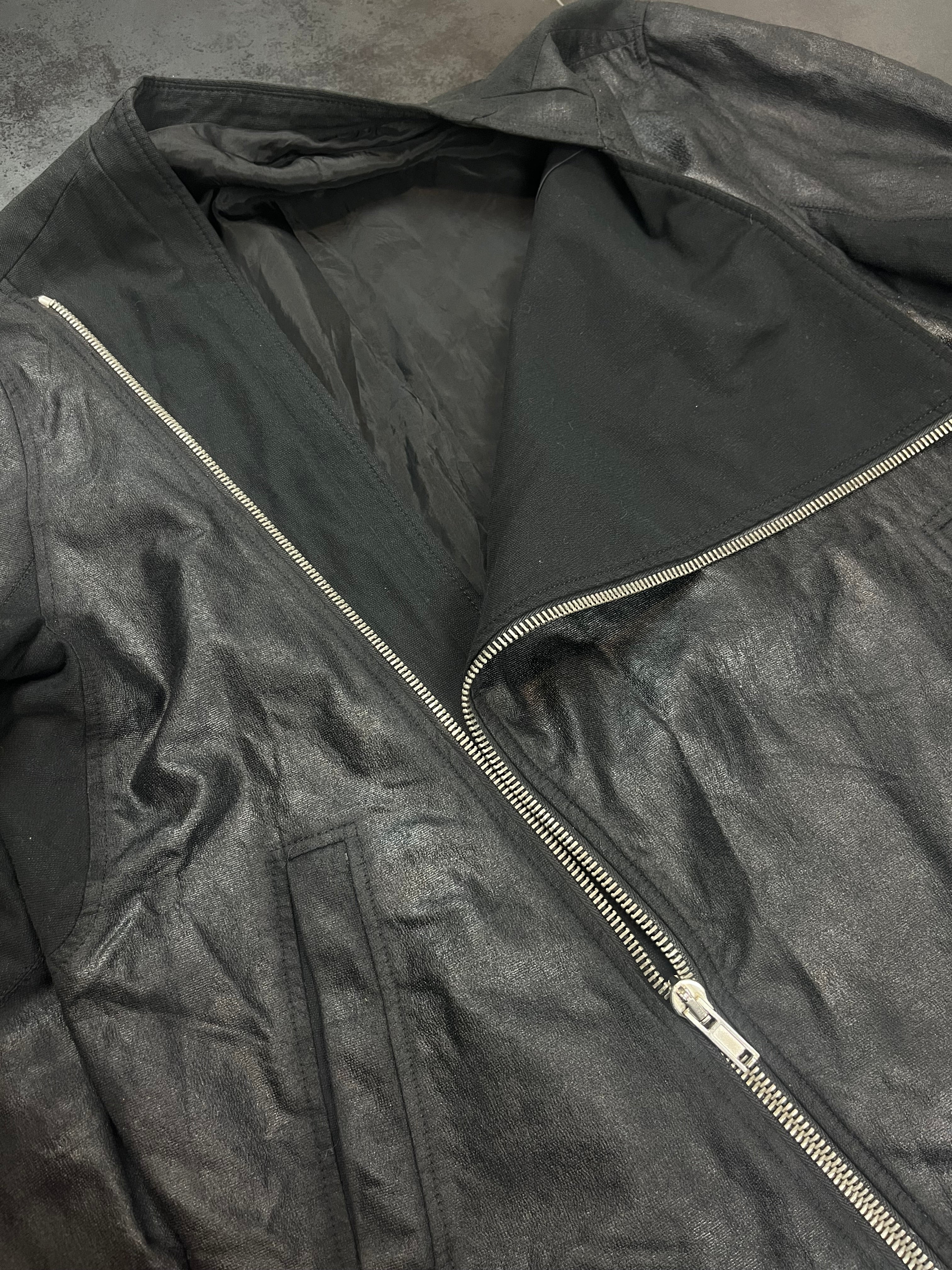 Rick Owens Asymmetrical Zip Waxed Jacket