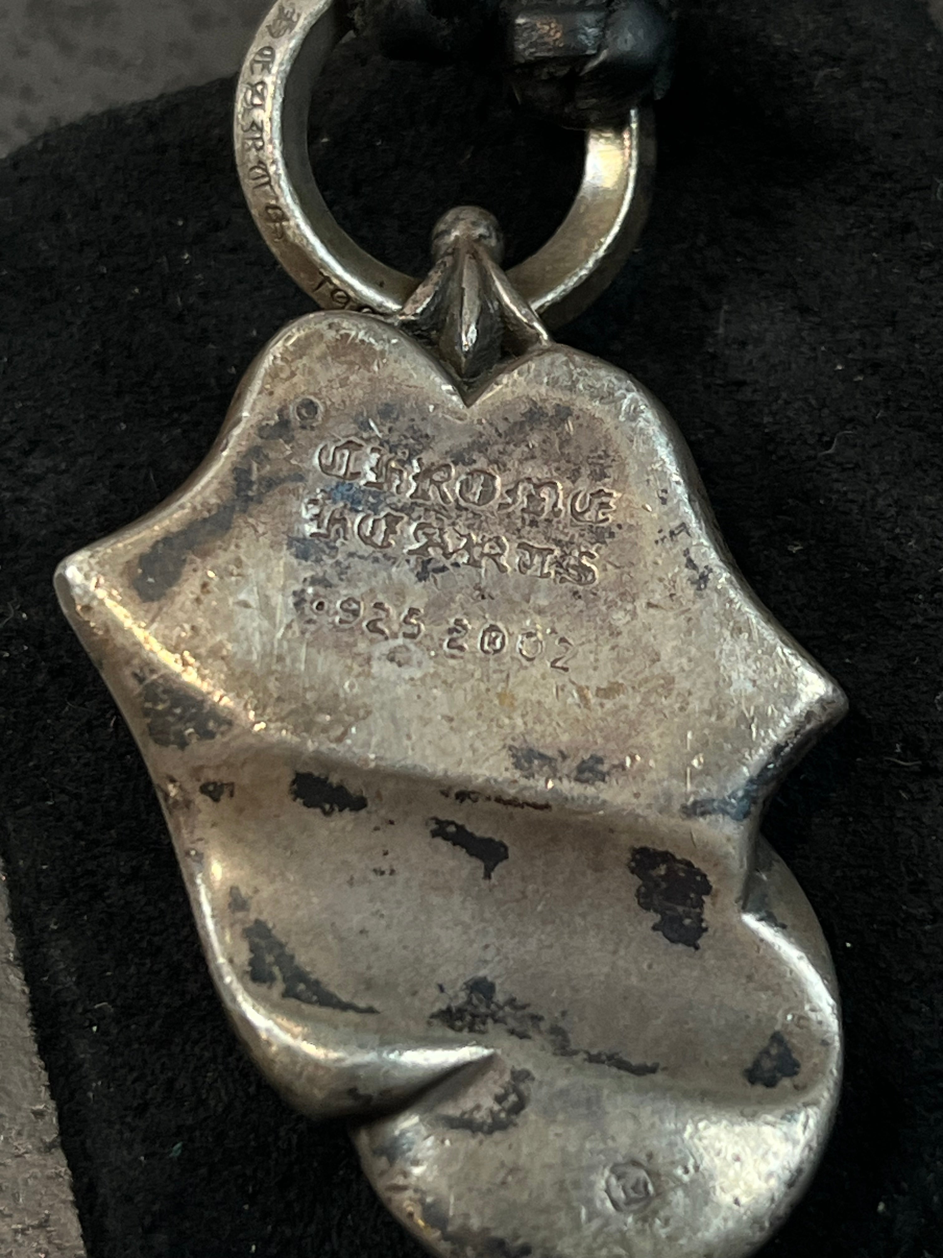 2002 Chrome Hearts Rolling Stones Big Pendant Leather Braid Necklace