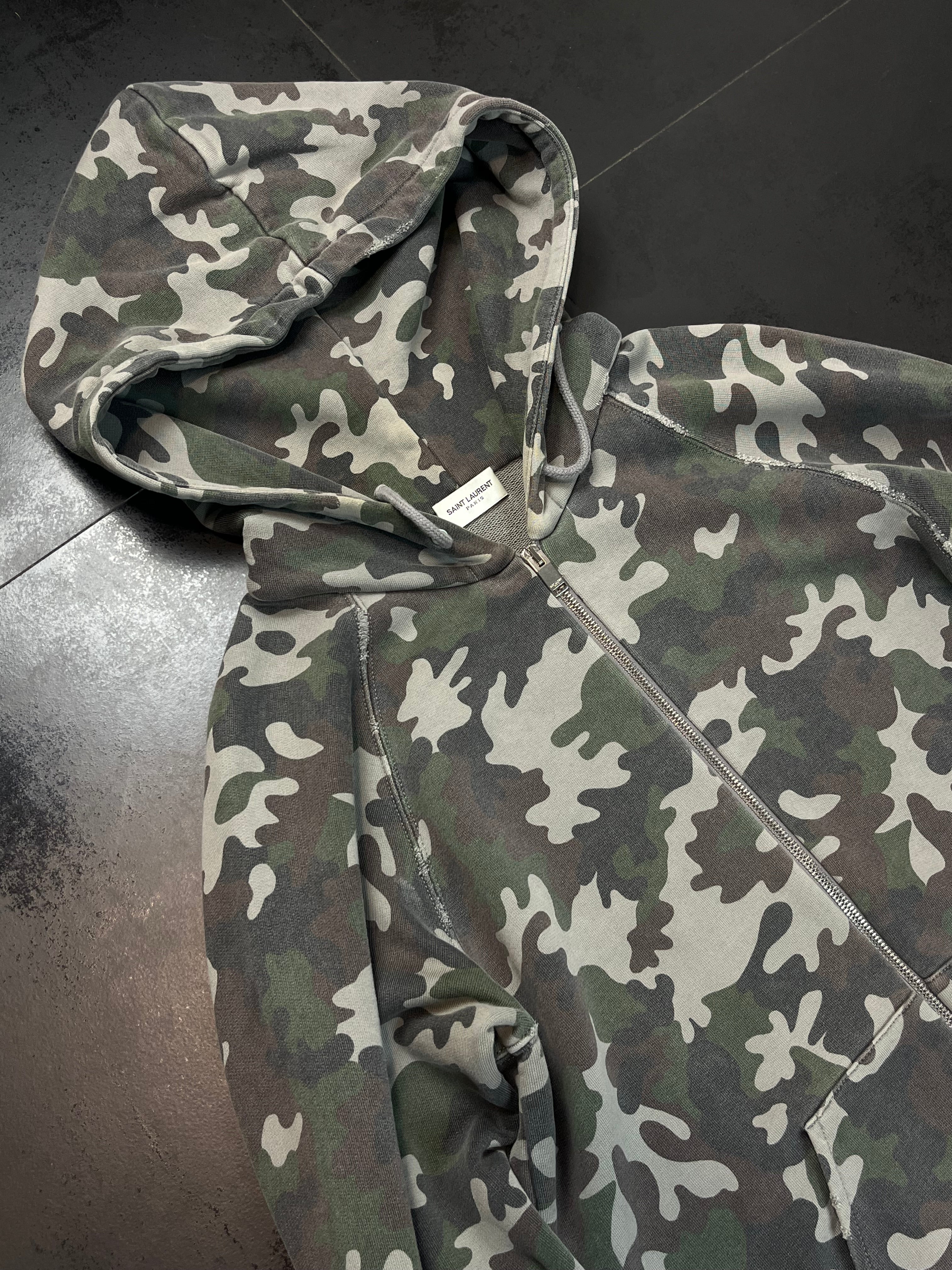 2015 Saint Laurent Paris “Camo” Distressed Hoodie By Hedi Slimane