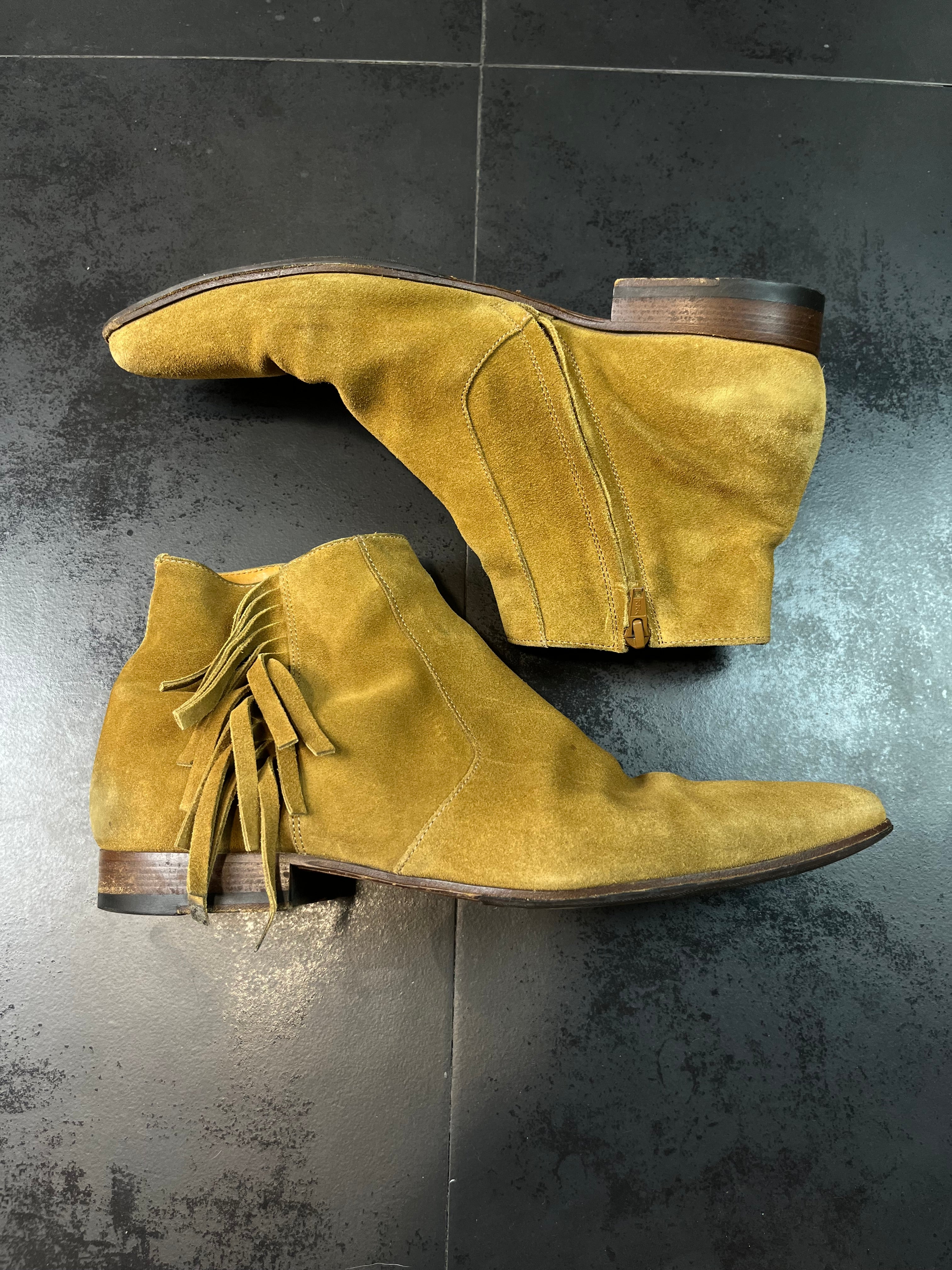 Saint Laurent Fringed Suede Boots By Hedi Slimane