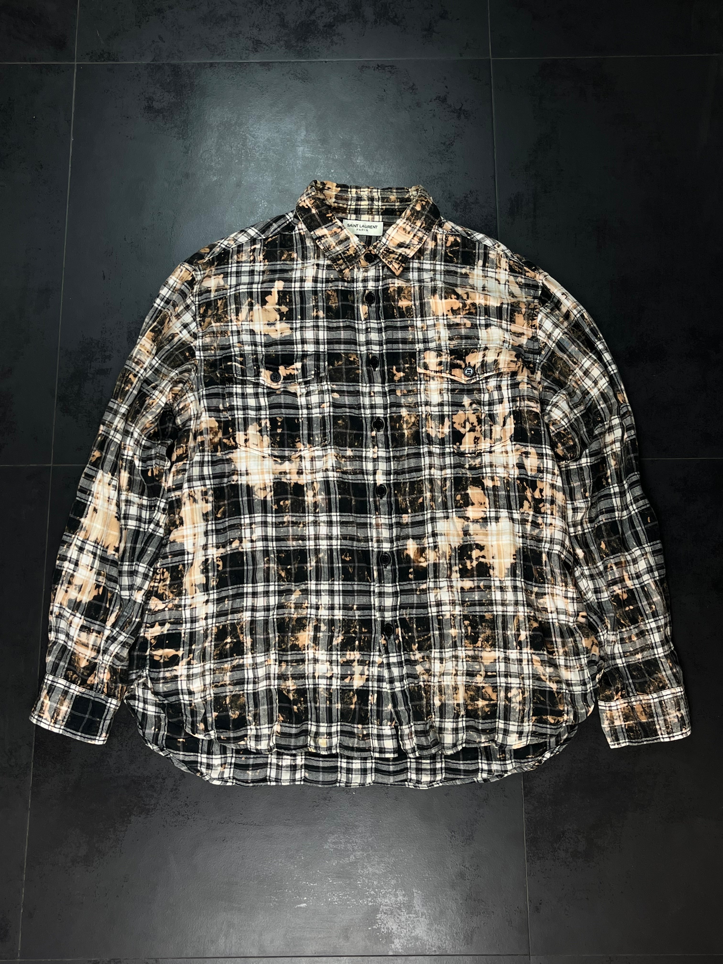 SS16 Saint Laurent Paris Bleached Flannel Shirt