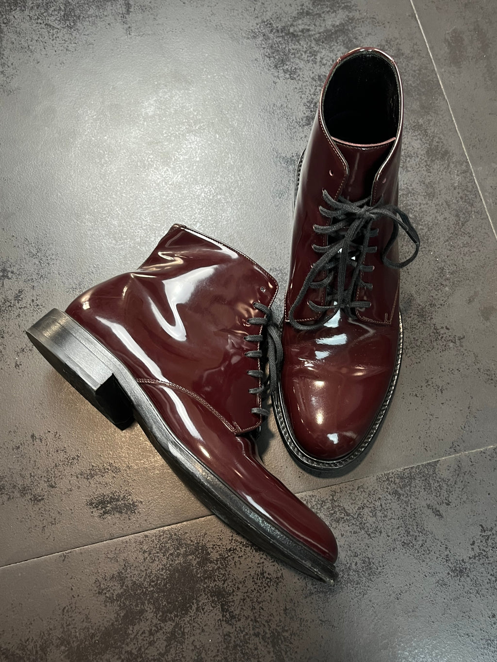 Saint Laurent "Army 20" Lace Up Patent Leather Boots