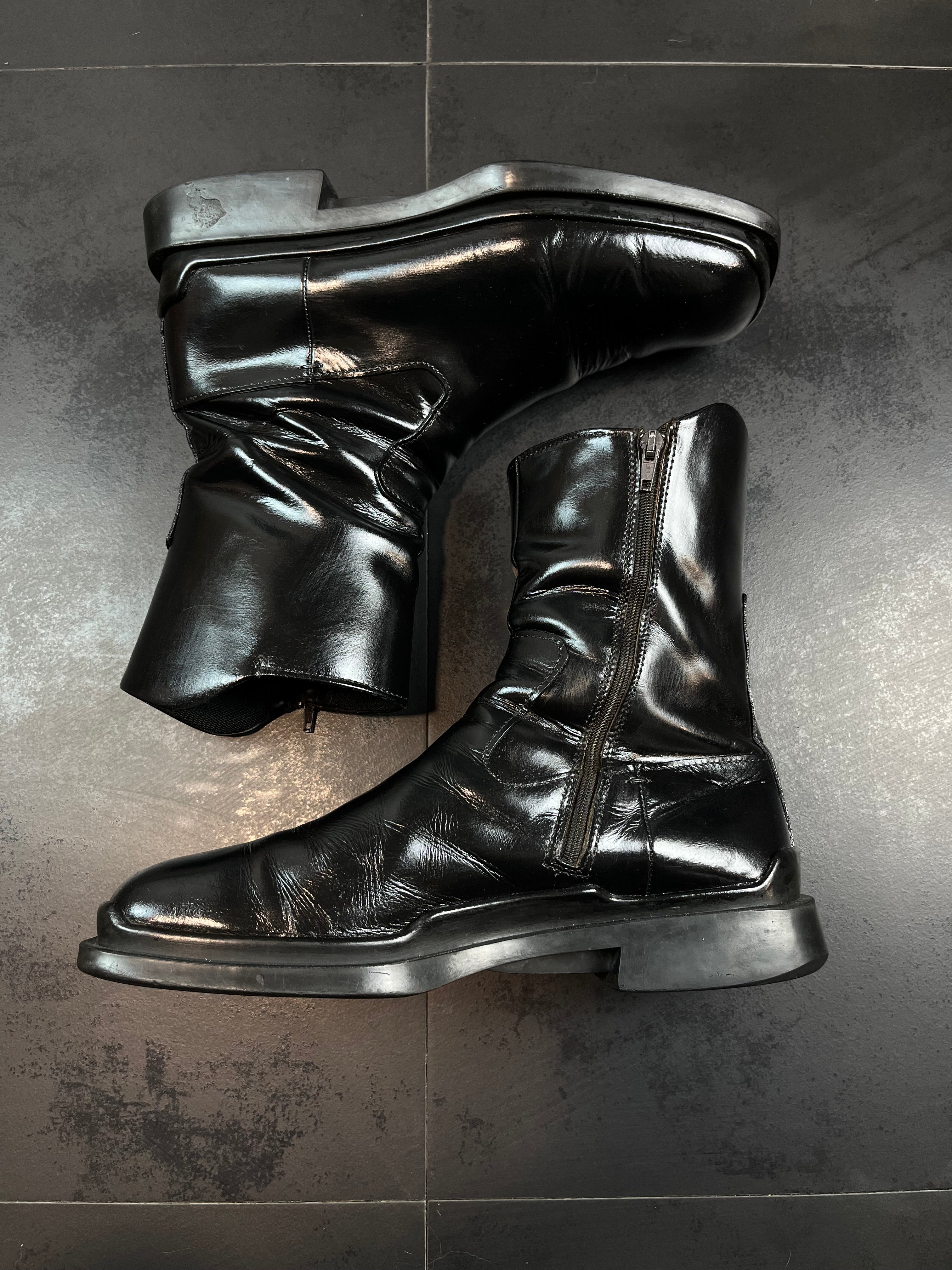 AW99 Prada Square Toe Moto Boots