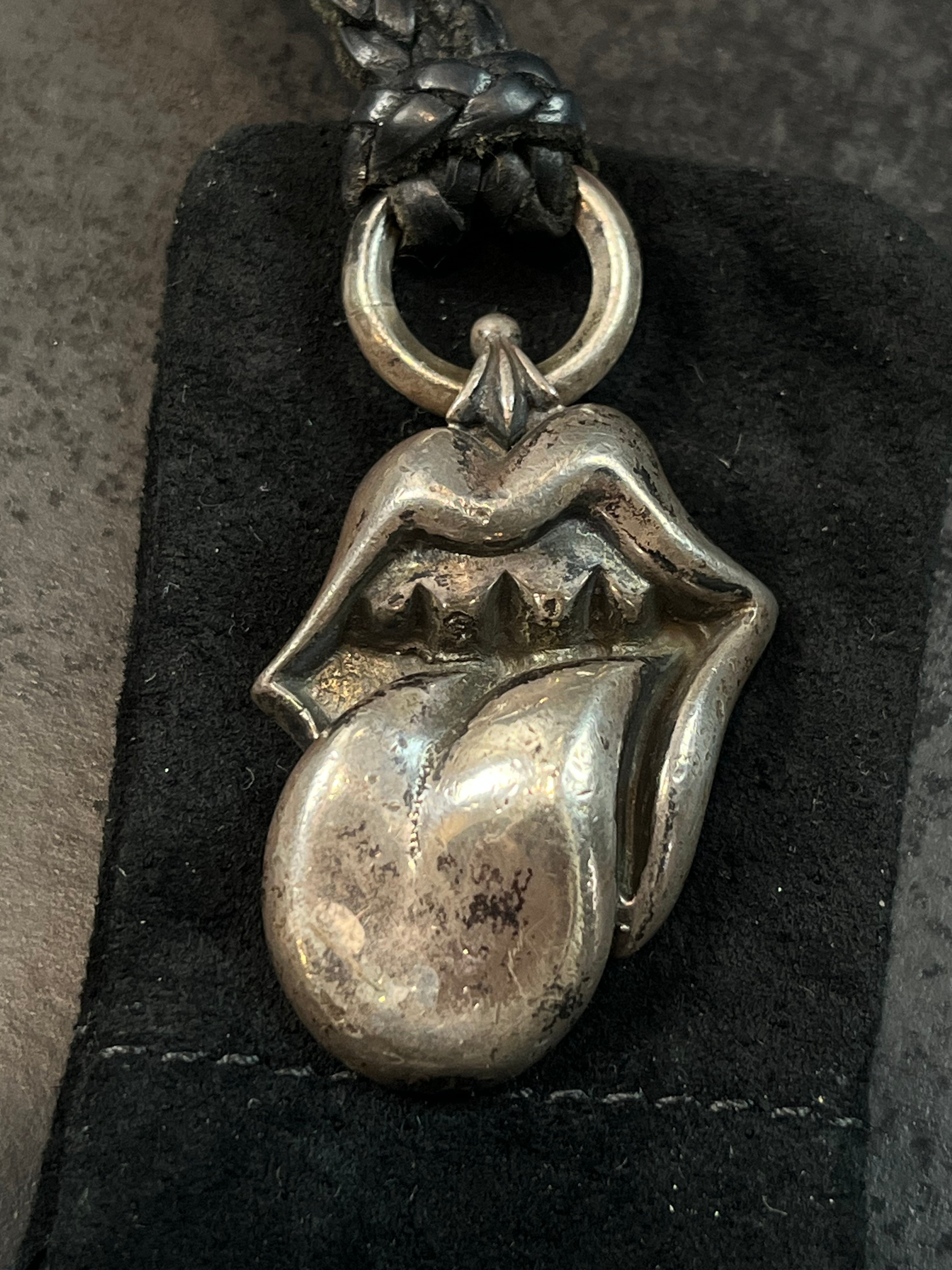 2002 Chrome Hearts Rolling Stones Big Pendant Leather Braid Necklace