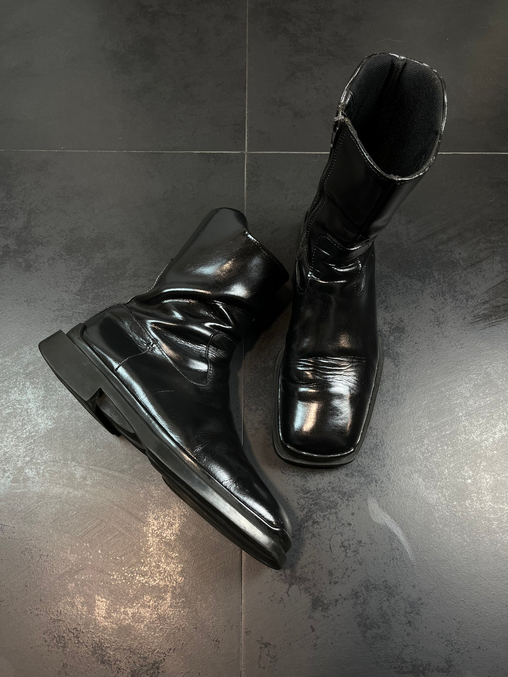 AW99 Prada Square Toe Moto Boots