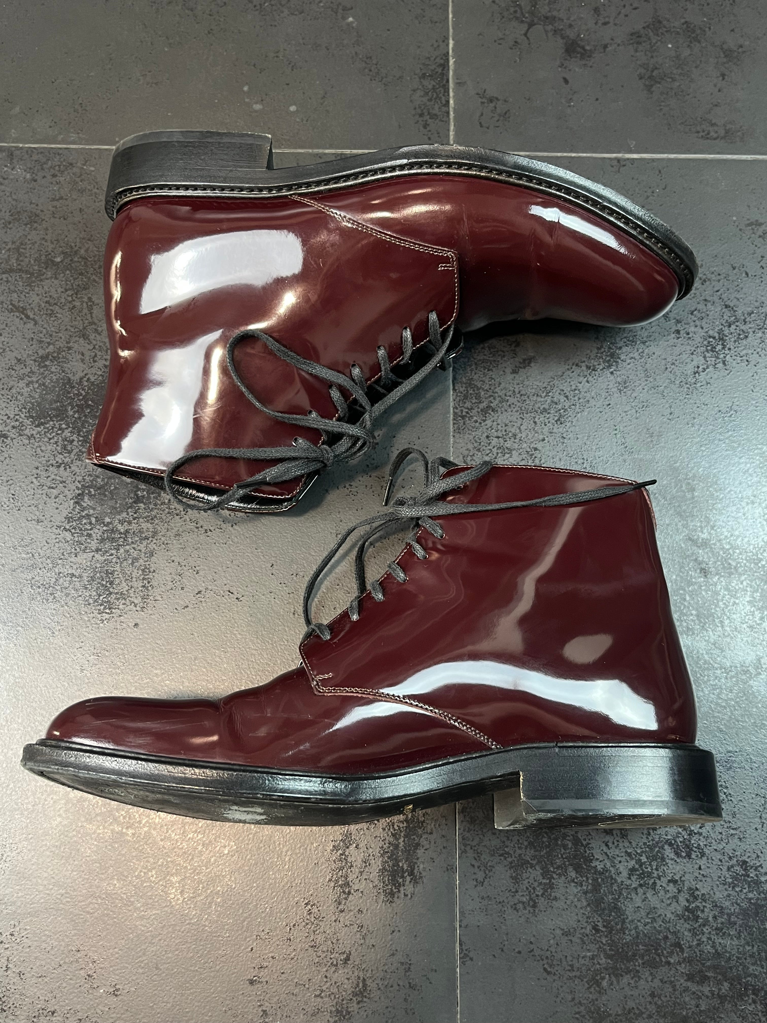 Saint Laurent "Army 20" Lace Up Patent Leather Boots