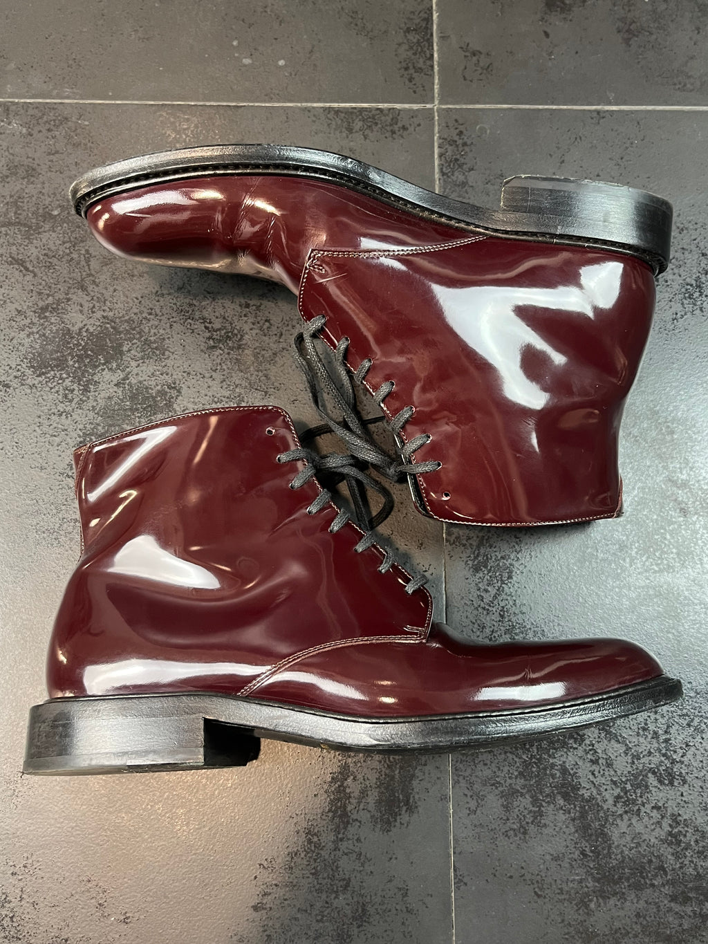 Saint Laurent "Army 20" Lace Up Patent Leather Boots