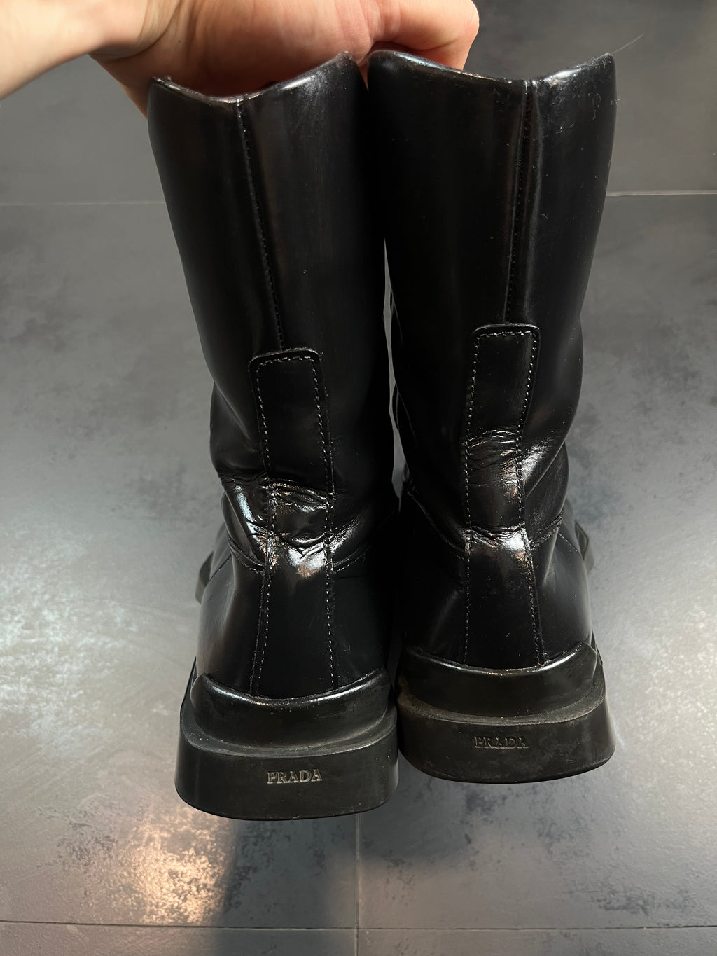 AW99 Prada Square Toe Moto Boots