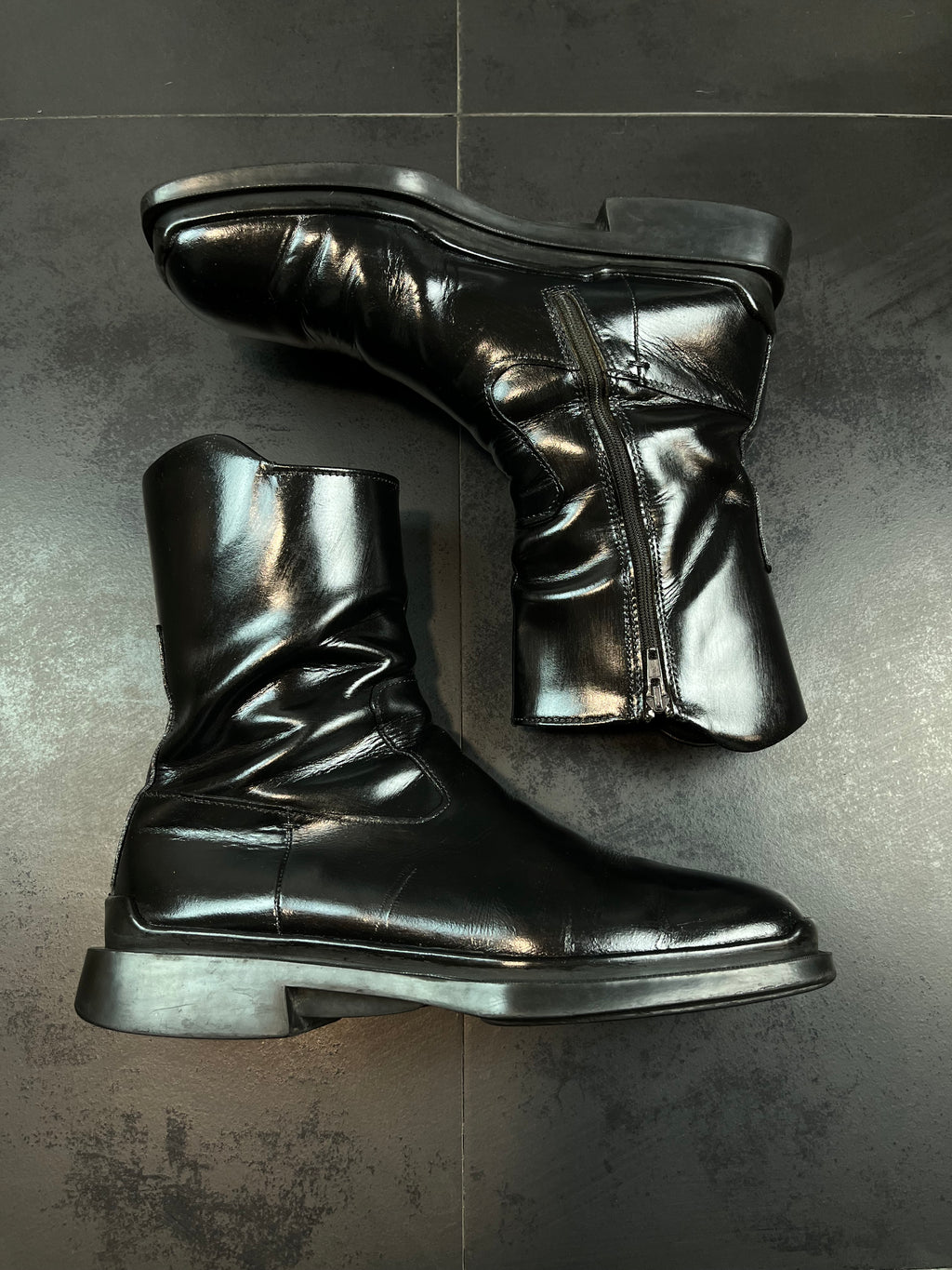 AW99 Prada Square Toe Moto Boots